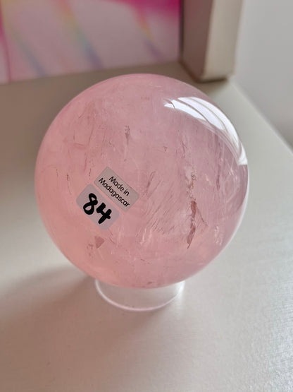 Pink gemmy star rose quartz sphere