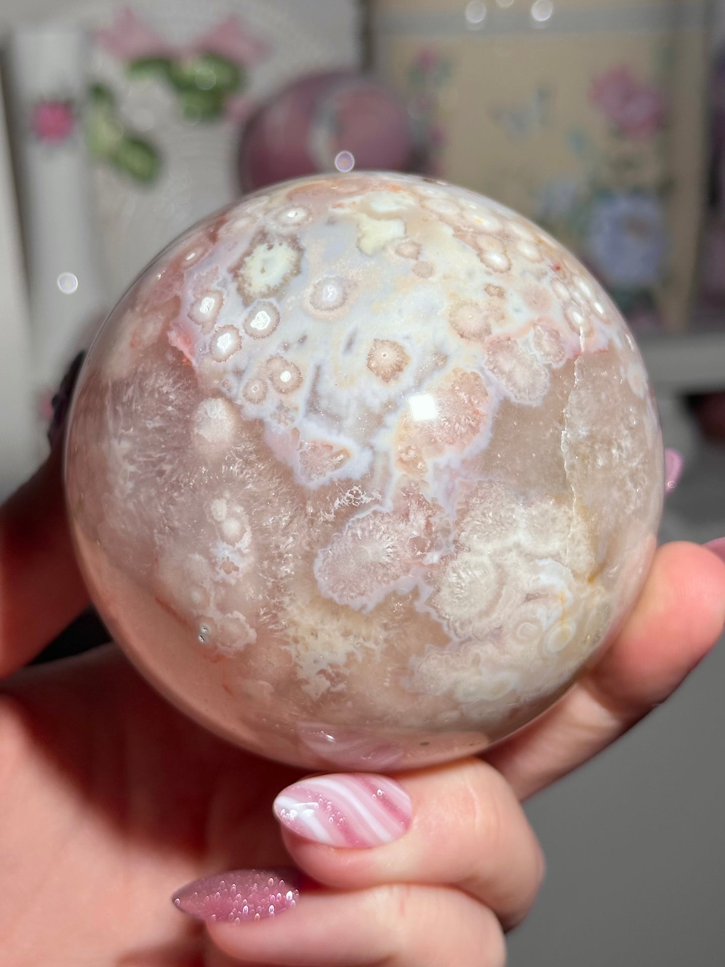 Statement flower agate sphere