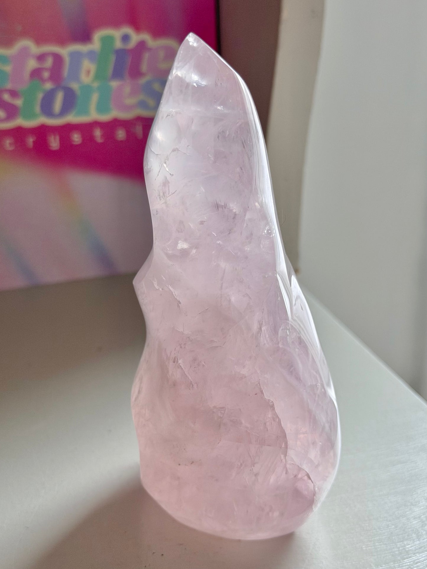 Gemmy star rose quartz flame