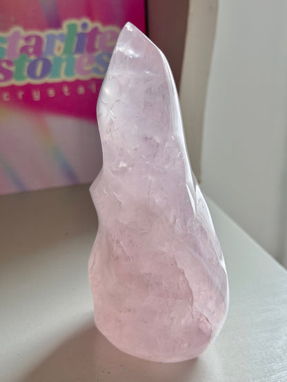 Gemmy star rose quartz flame