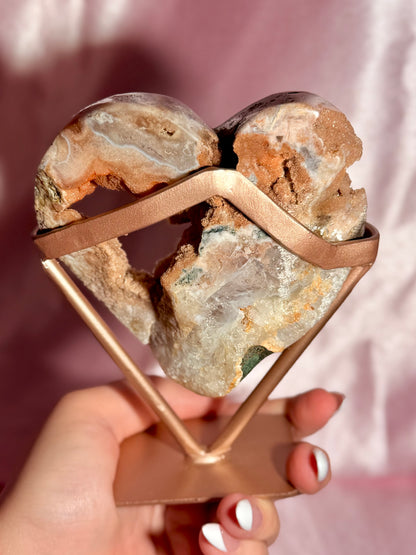 Brazilian Pink Amethyst Heart On Stand