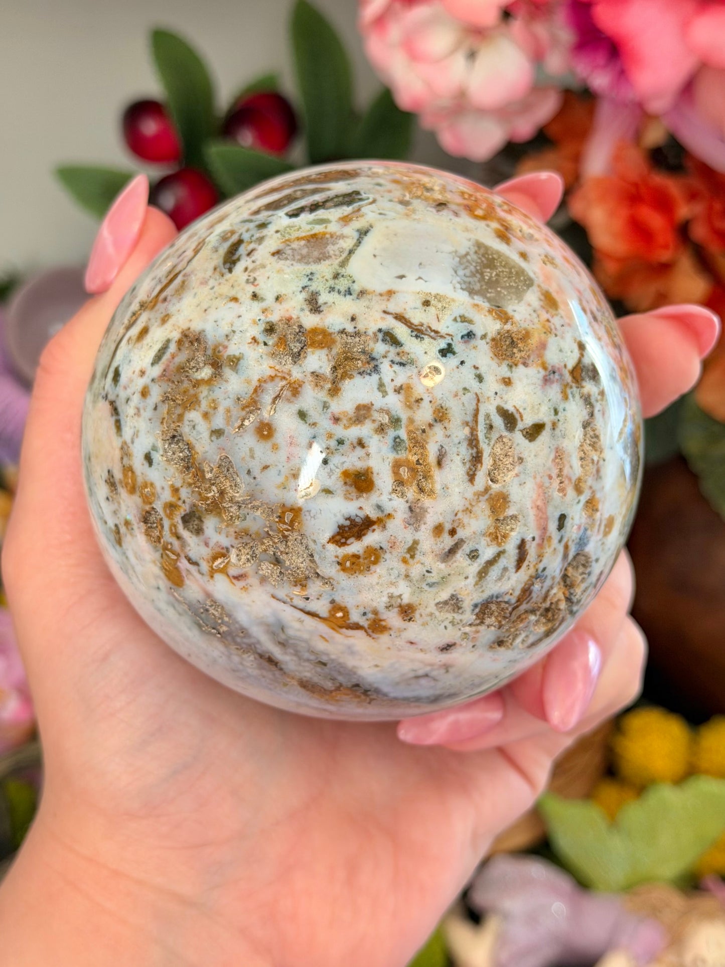Large multi colored cosmic sea jasper sphere