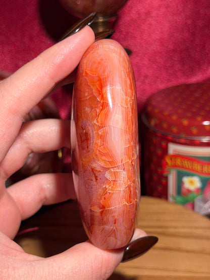 Raspberry red glowy carnelian freeform