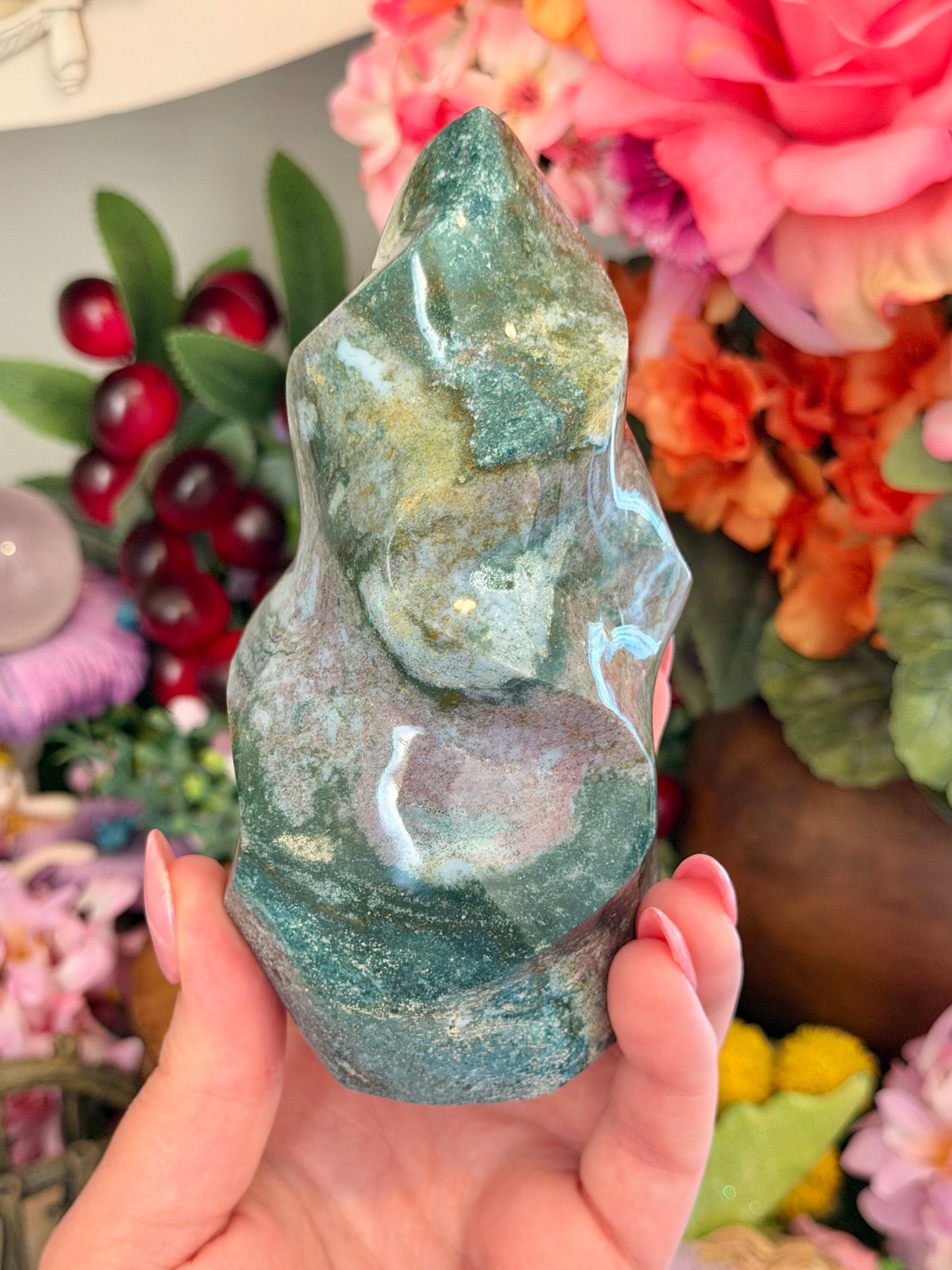 Lilac and green pastel sea jasper flame