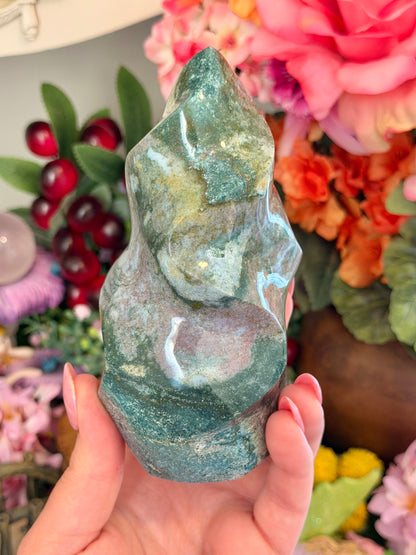 Lilac and green pastel sea jasper flame