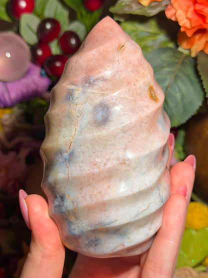 Pink "cotton candy" sea jasper flame