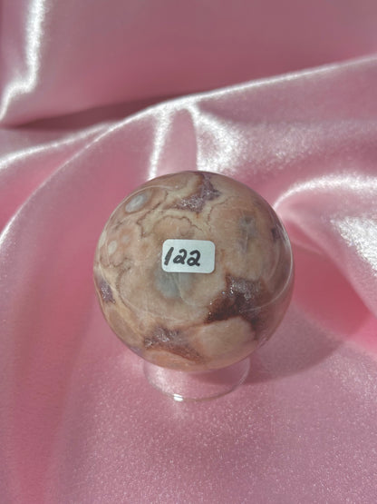 Brazilian pink amethyst x flower agate sphere