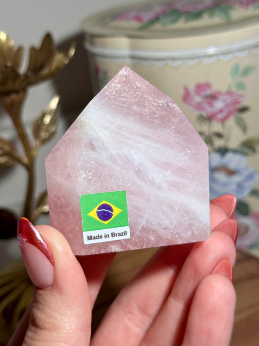 Glittery Brazilian rose quartz mini tower