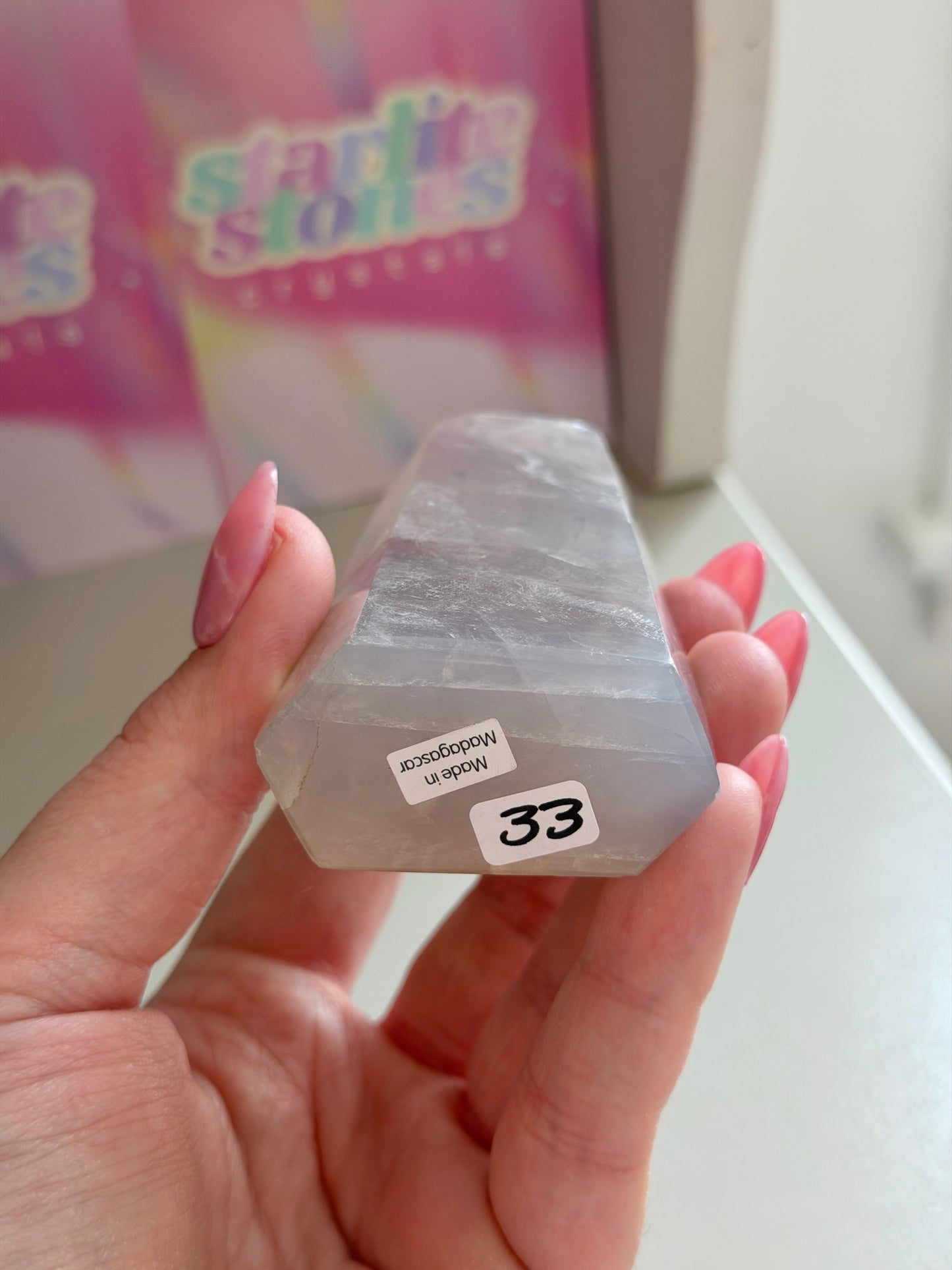 Blue rose quartz tower