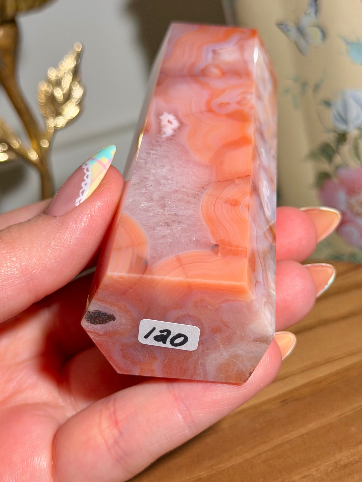 Carnelian x flower agate tower