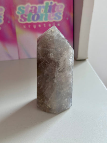 Blue rose quartz tower