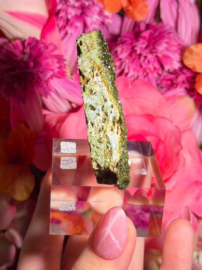 Fairy Quartz Epidote specimen on stand from Hakkari, Turkey