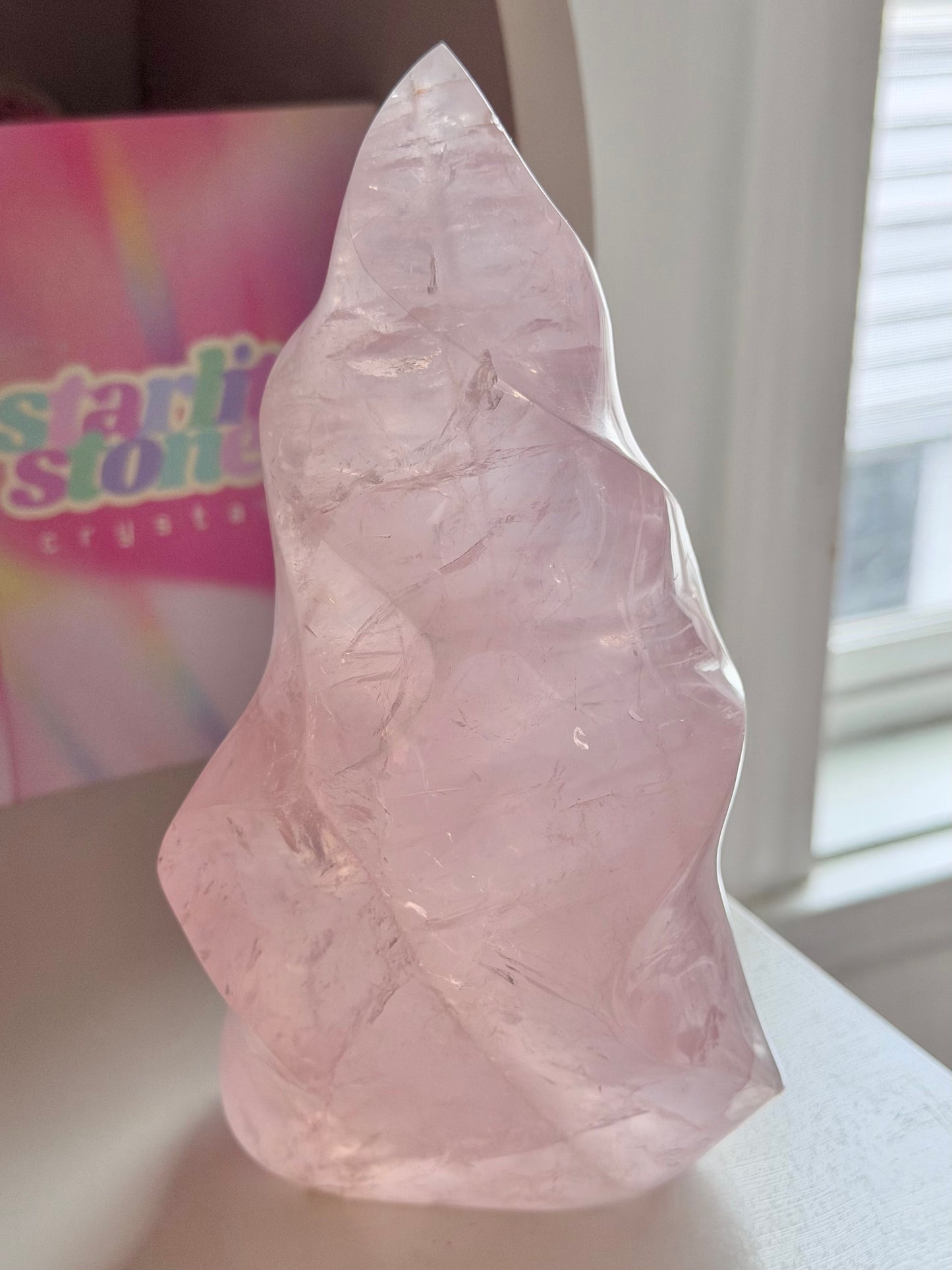 Statement gemmy star rose quartz flame