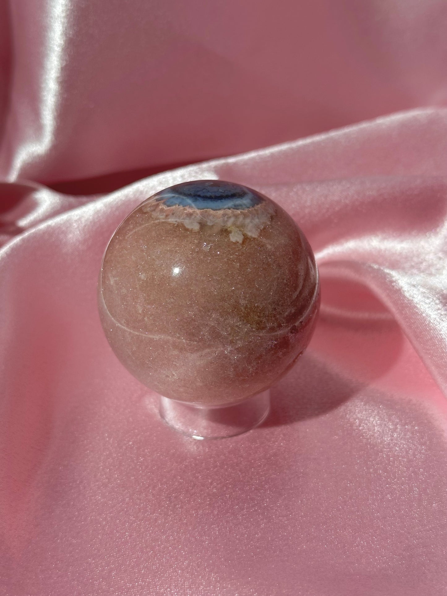 Pink n' sparkly Brazilian pink amethyst x flower agate "eyeball" sphere (140B)