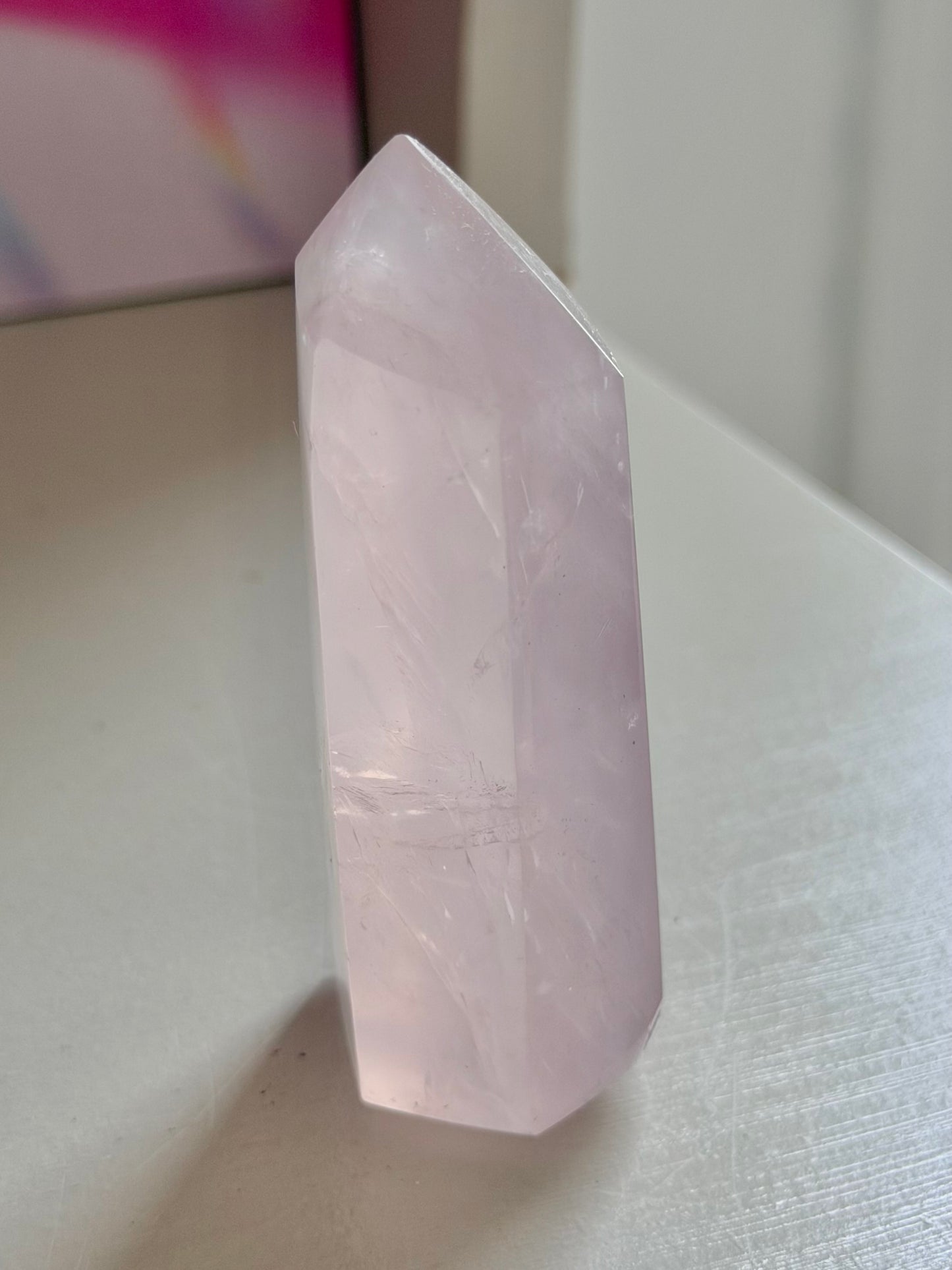 Jelly pink rose quartz tower