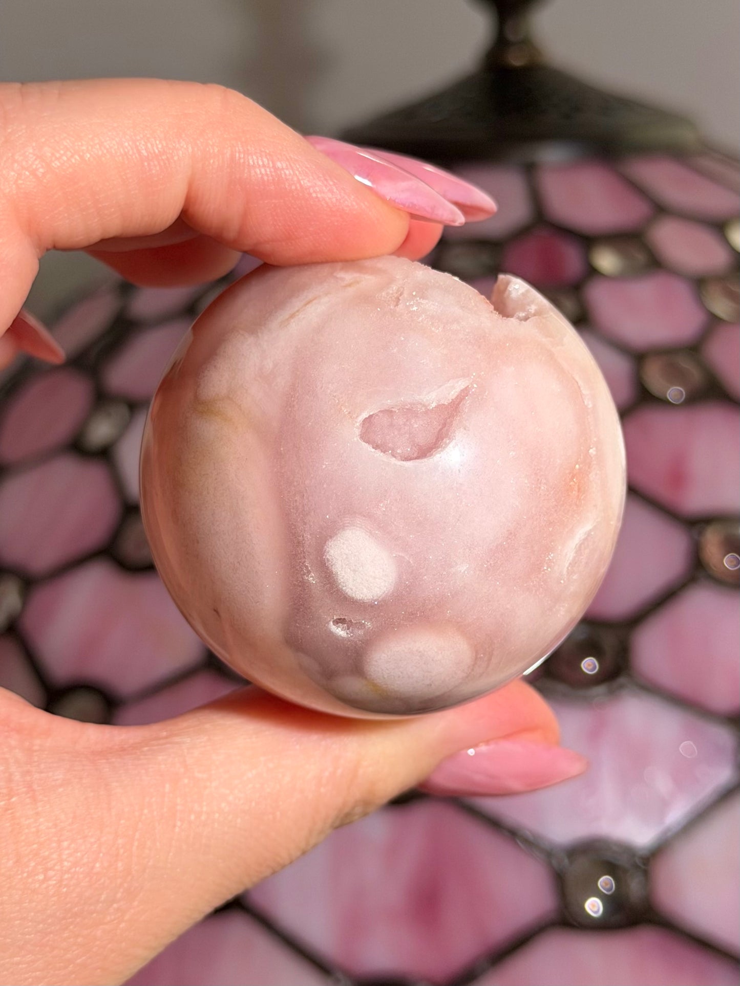 Pastel druzy Pink amethyst x flower agate sphere