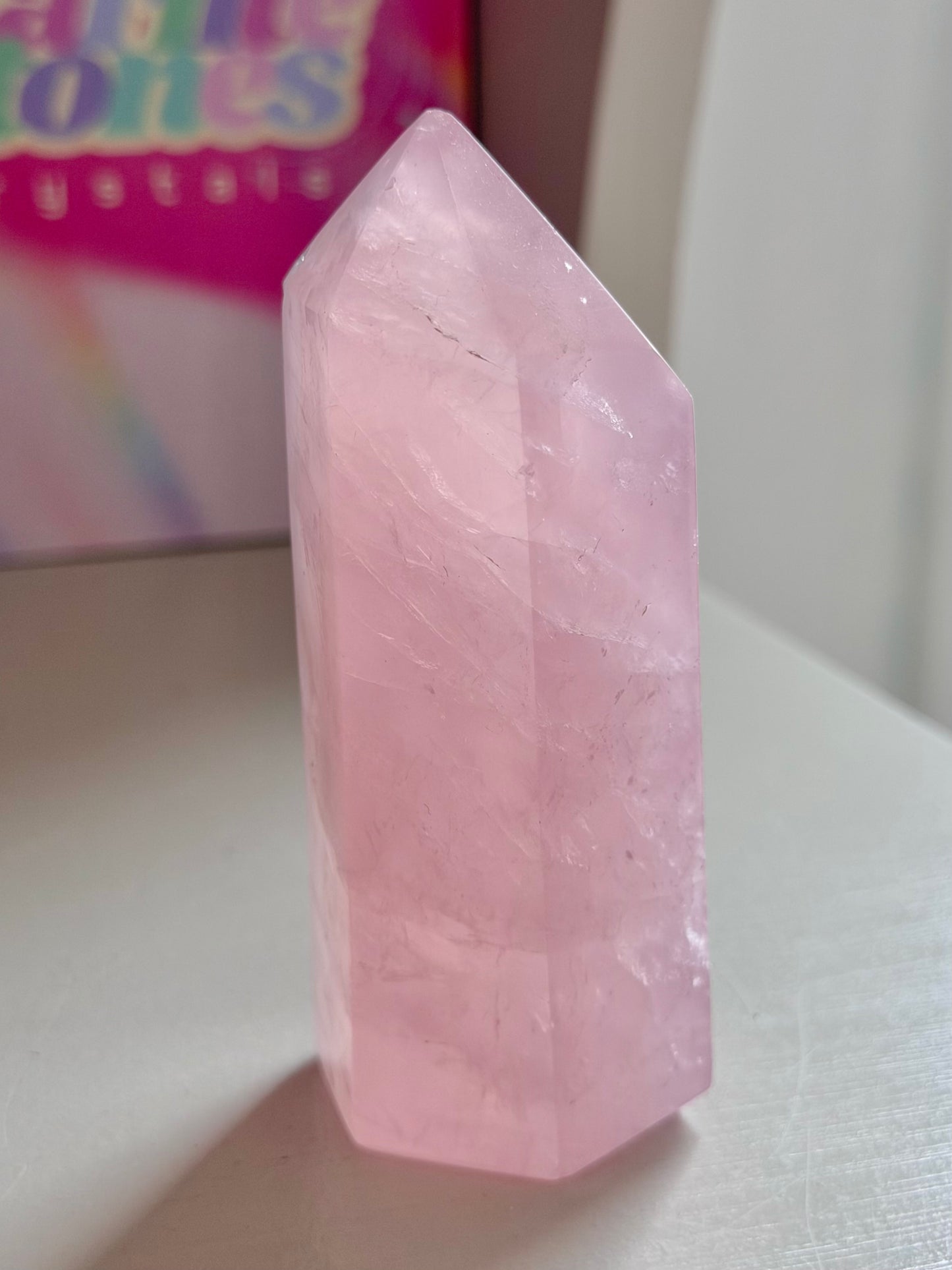 Baby pink rose quartz tower