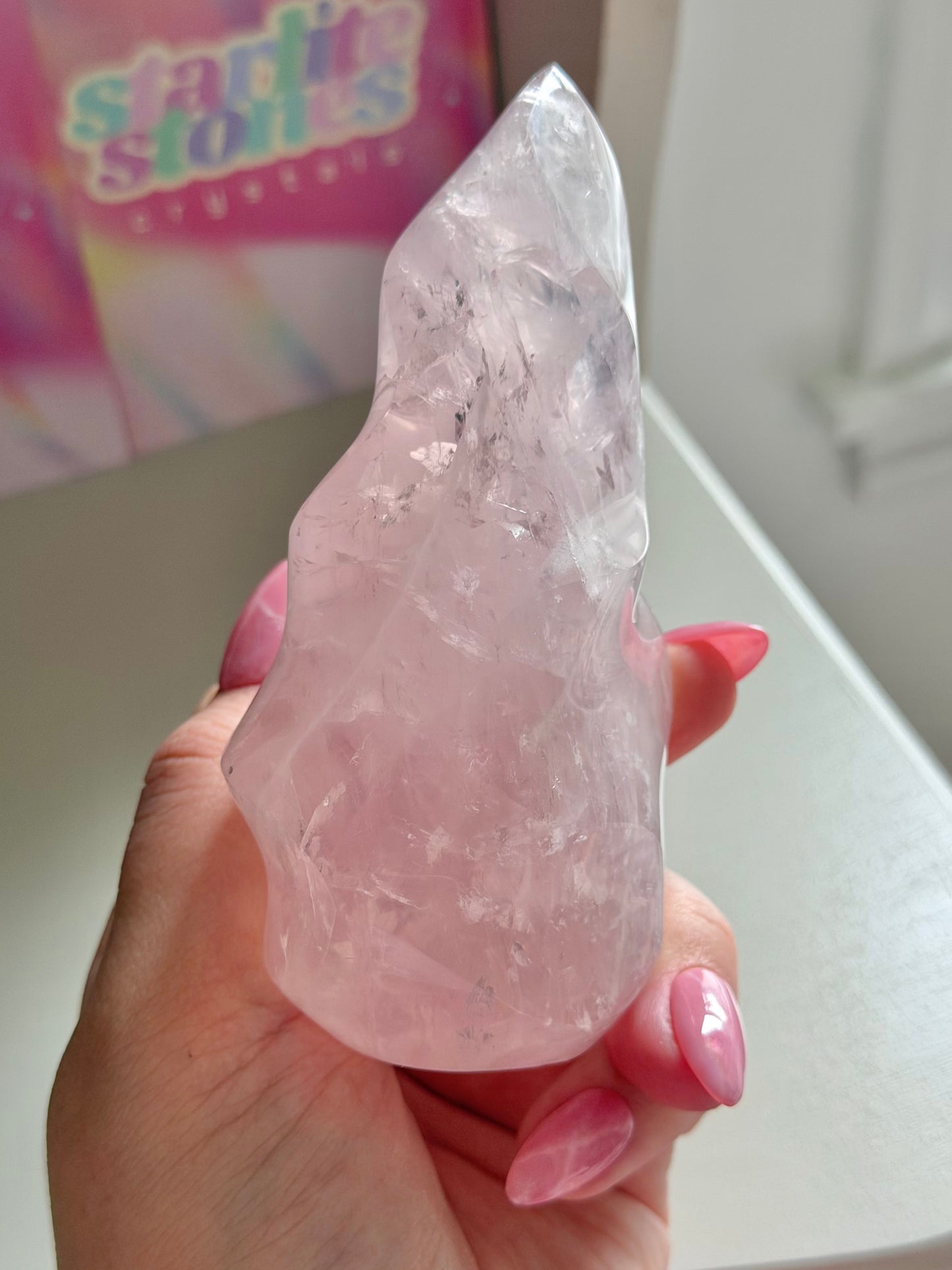 Gemmy star rose quartz flame