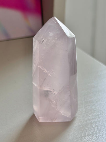 Jelly pink rose quartz tower