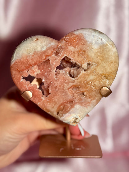 Brazilian Pink Amethyst Heart On Stand