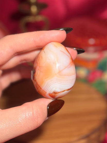 Pastel cool toned carnelian egg with funky banding