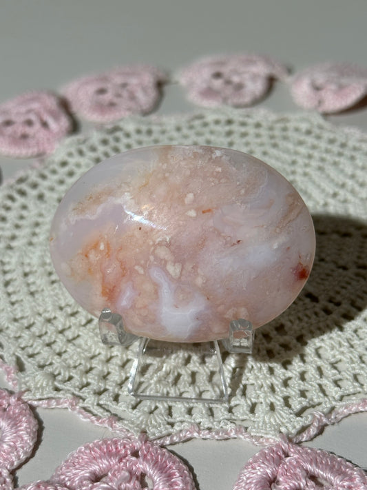 Carnelian x flower agate palmstone (B)