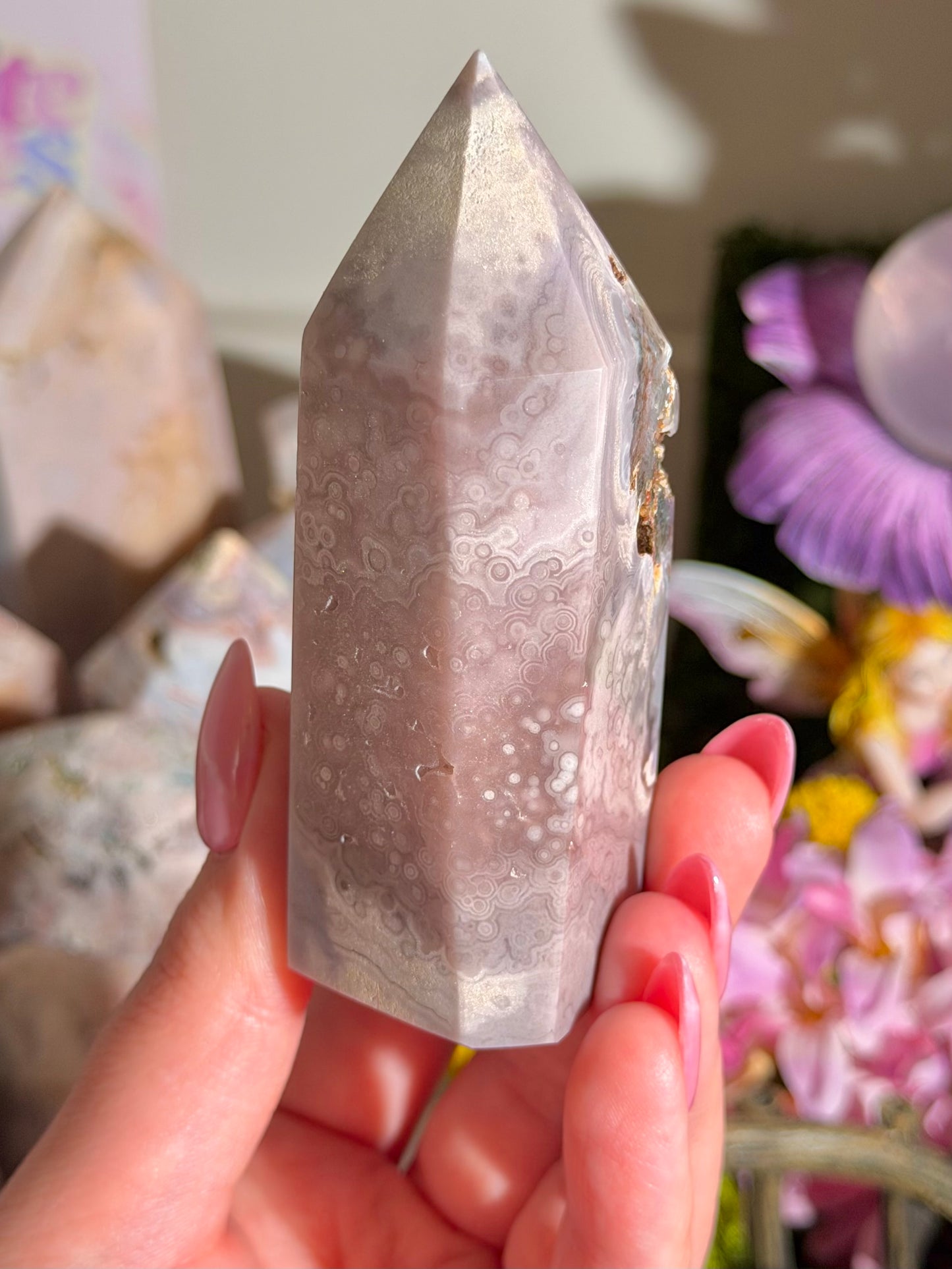 Orbicular pastel purple pink amethyst tower from Brazil