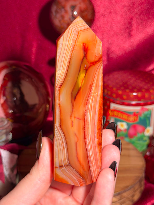 Creamy orange banded carnelian tower