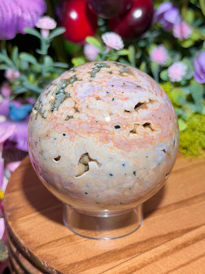 Pink Orbicular Veinless Ocean Jasper sphere