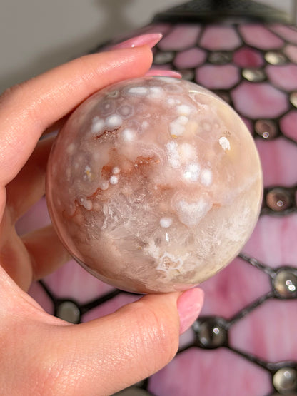 Bubbly Pink amethyst x flower agate sphere