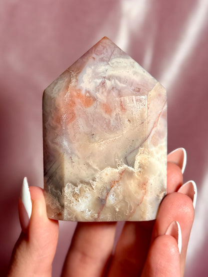 Pink Plume Agate Domino Tower (H)