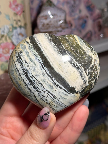 Black and yellow sea jasper heart