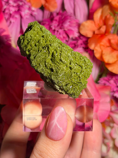 Fairy Quartz Epidote specimen on stand from Hakkari, Turkey