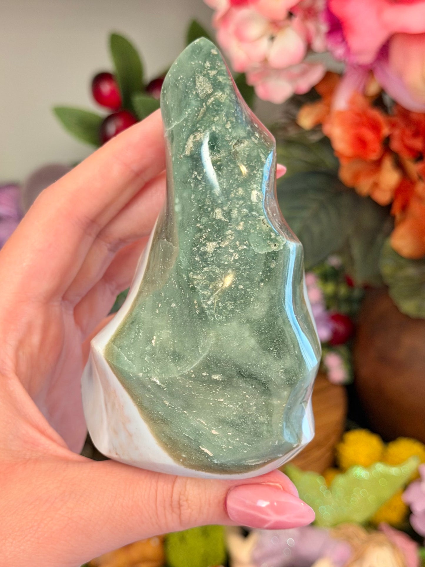 Lilac and green pastel sea jasper flame