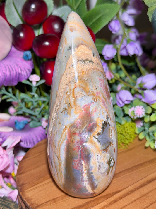 Pastel sea jasper freeform with pops of pink