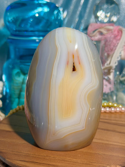 Blue and yellow pastel banded agate freeform from Madagascar