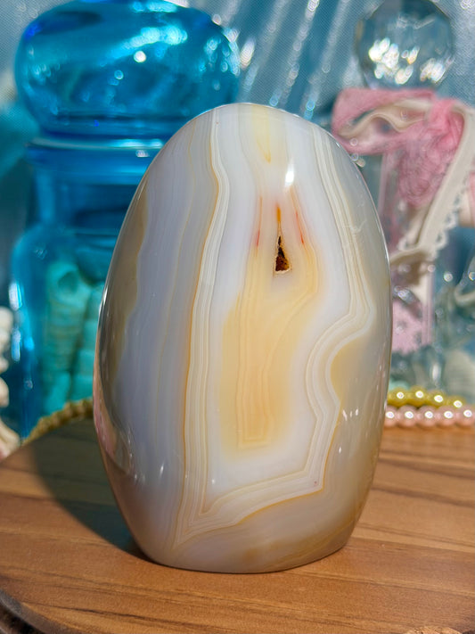 Blue and yellow pastel banded agate freeform from Madagascar