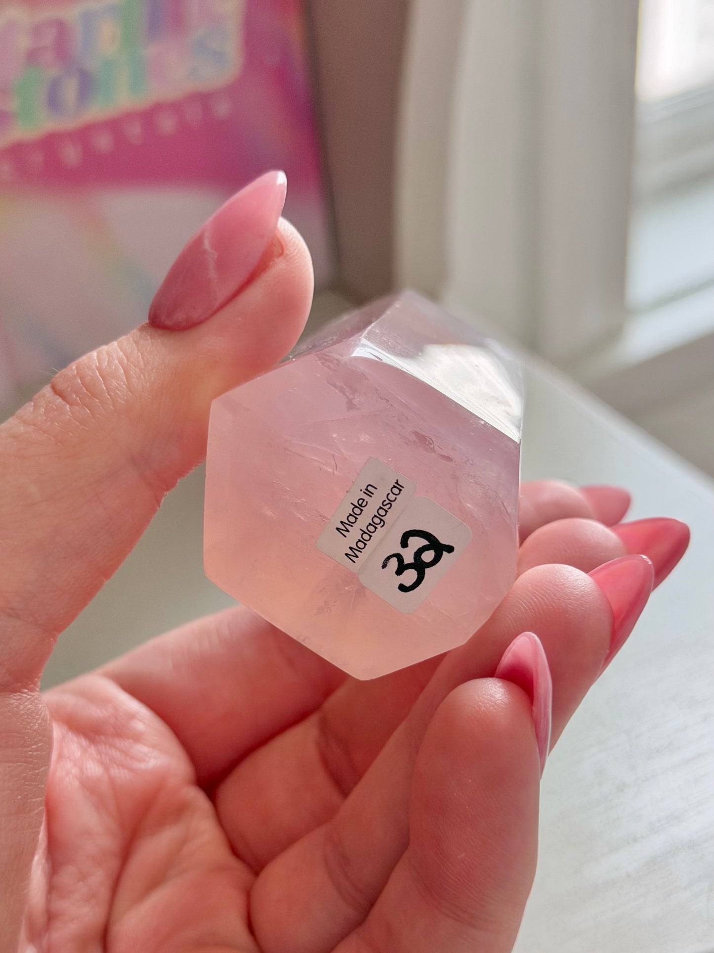 Purple toned jelly rose quartz tower