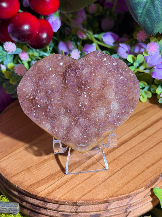 Purple and yellow rainbow amethyst heart from Brazil