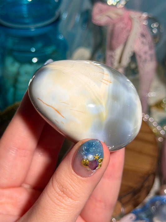 Carnelian x Orca agate oversized palmstone