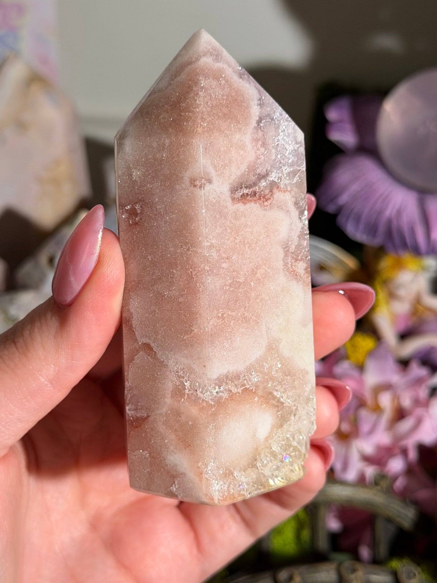Peachy pink amethyst tower from Brazil