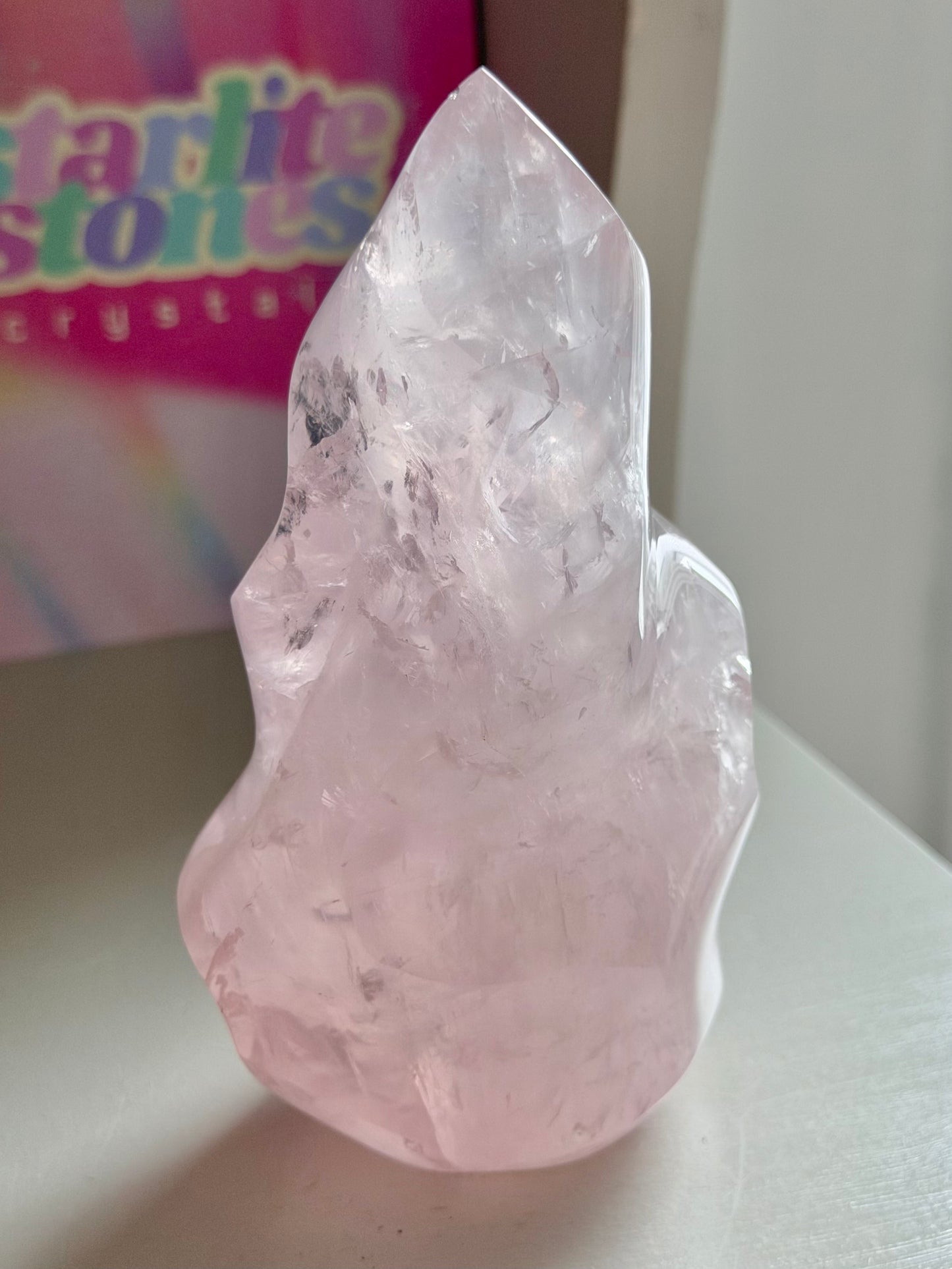 Gemmy star rose quartz flame