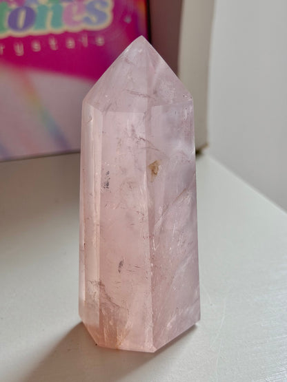 Champagne pink rose quartz tower