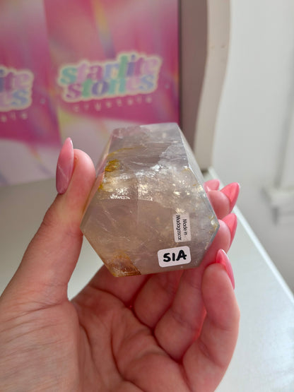 Blue rose quartz tower