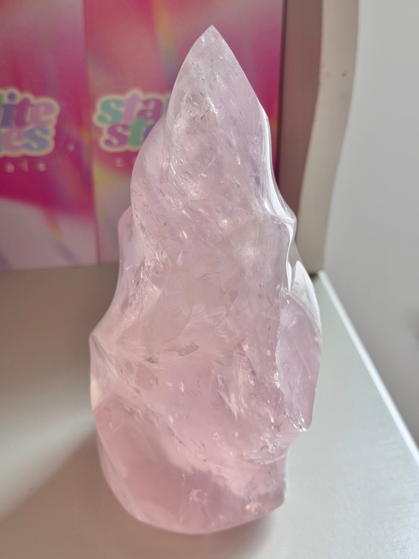Statement gemmy star rose quartz flame