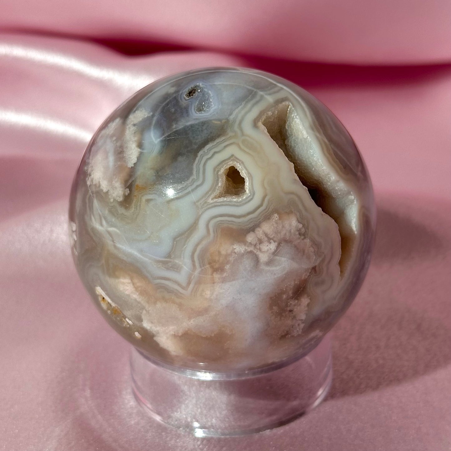 Pink amethyst flower agate sphere (F)
