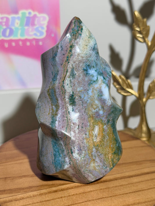 Lilac and green sea jasper flame