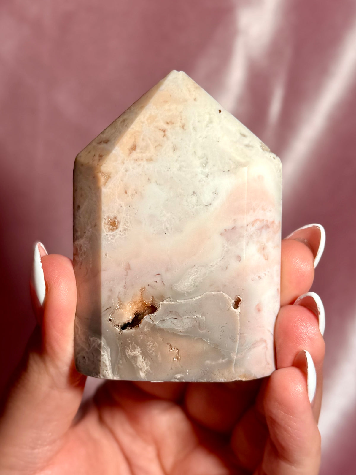 Pink Plume Agate Domino Tower (E)*Chipped tip