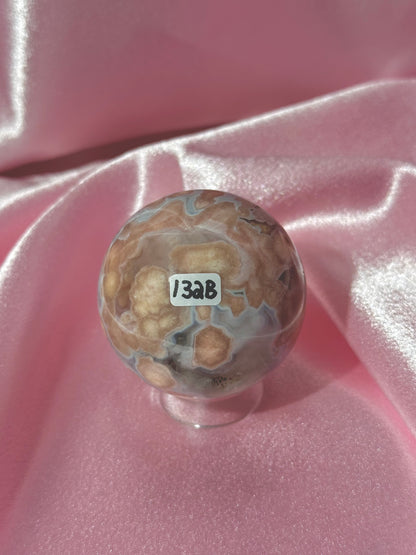 Blue flower agate sphere from Madagascar (132B)