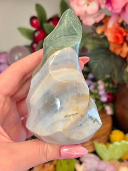Lilac and green pastel sea jasper flame